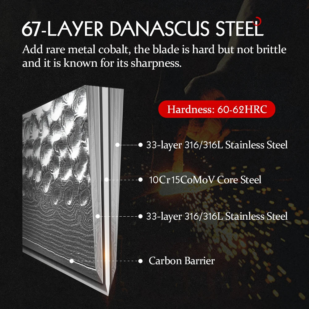 67-Layer Damascus Nakiri Kitchen Knife – Premium Ebony Handle