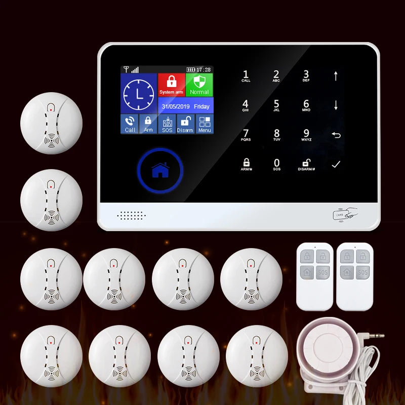 Touch Penal Wireless WIFI GSM Alarm System Fire Smoke Alarm Sensor