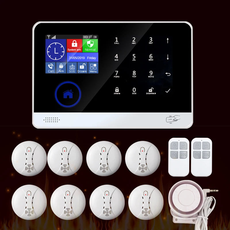 Touch Penal Wireless WIFI GSM Alarm System Fire Smoke Alarm Sensor