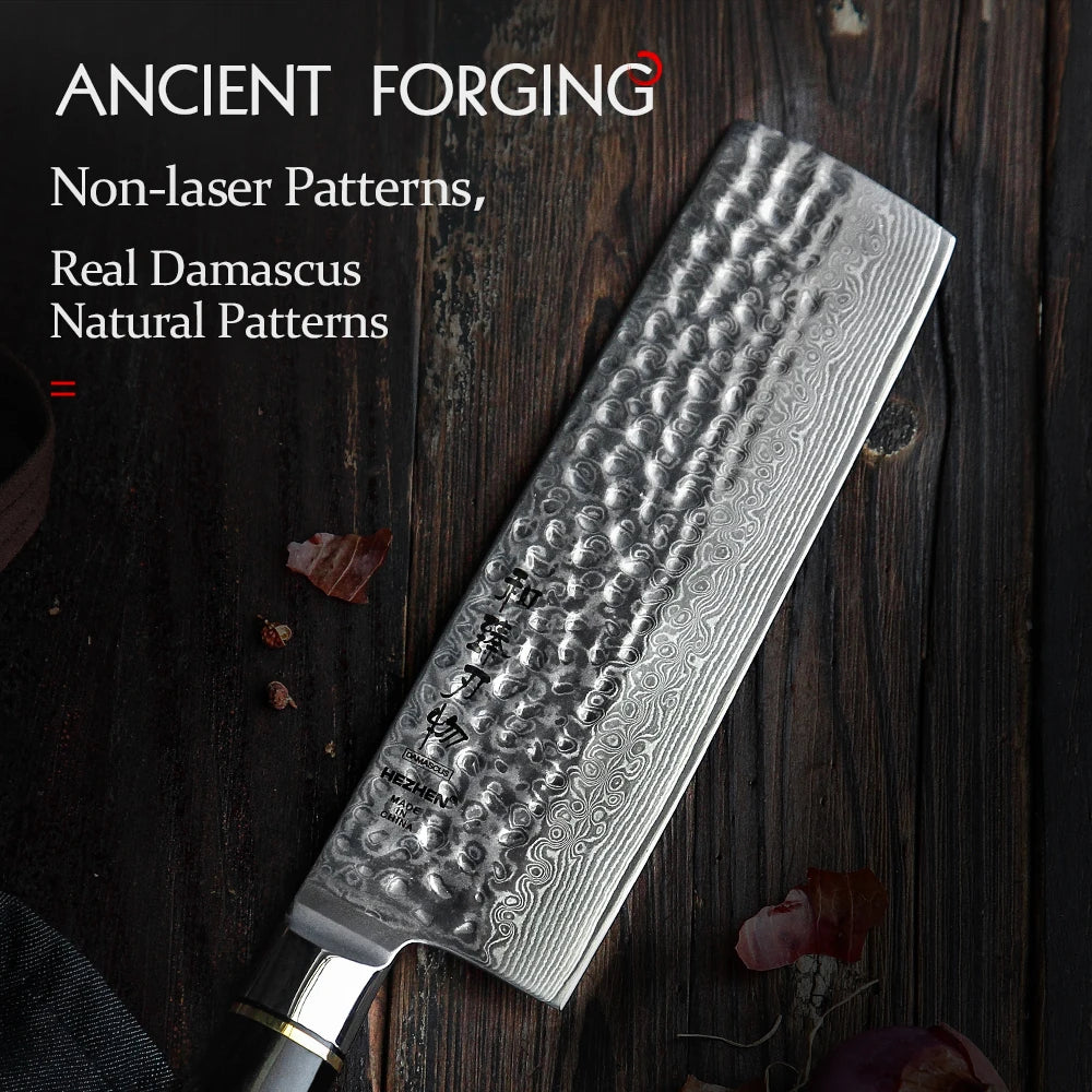 67-Layer Damascus Nakiri Kitchen Knife – Premium Ebony Handle
