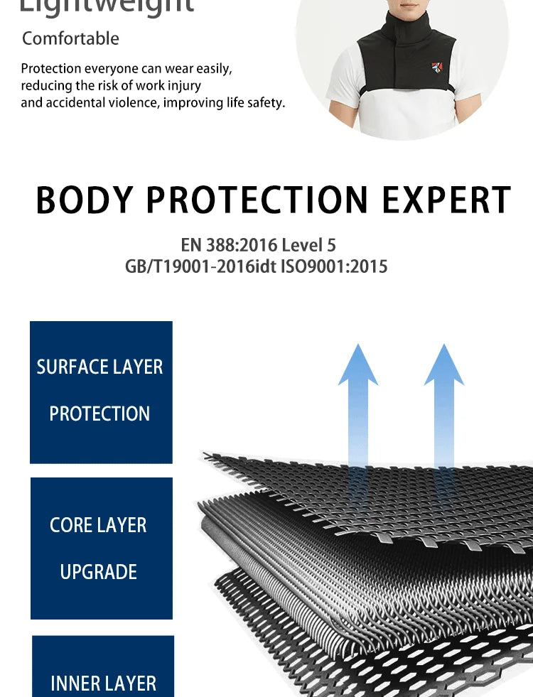 Cut& Slash Resistant High Collar Neck Guard Chest Protector Anti-stab Self-defense Body Safety