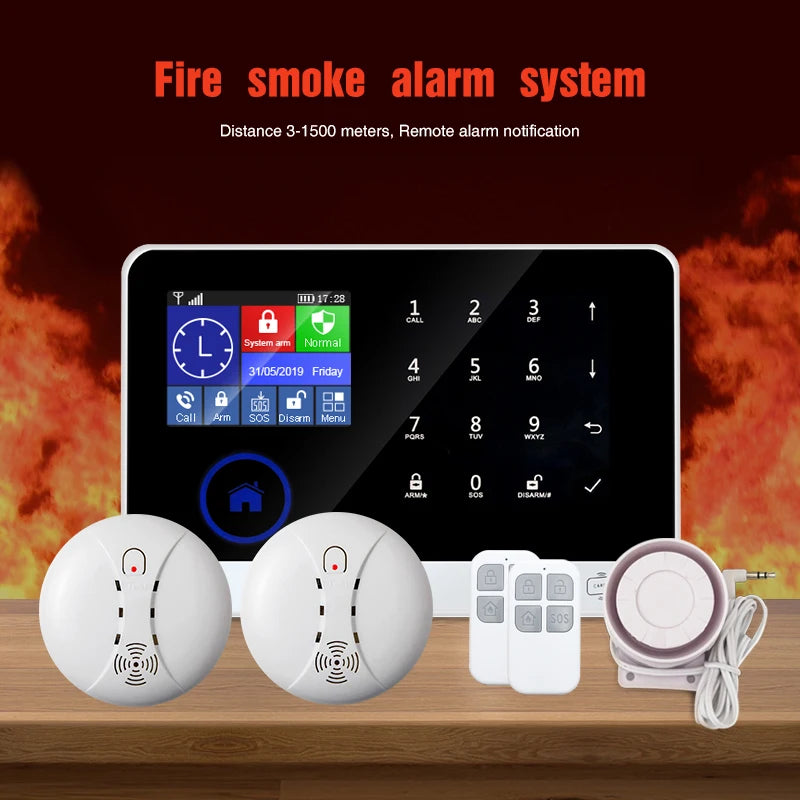 Touch Penal Wireless WIFI GSM Alarm System Fire Smoke Alarm Sensor