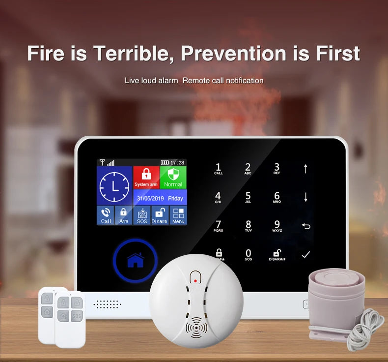 Touch Penal Wireless WIFI GSM Alarm System Fire Smoke Alarm Sensor