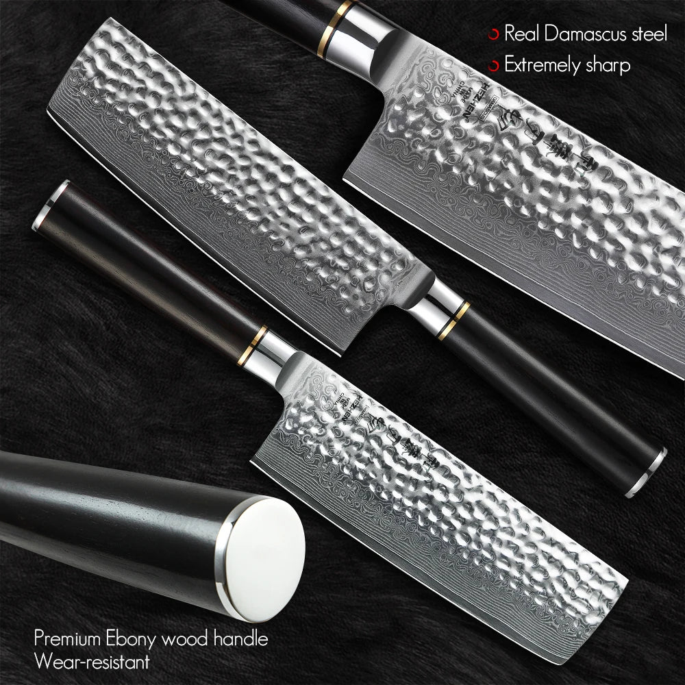 67-Layer Damascus Nakiri Kitchen Knife – Premium Ebony Handle