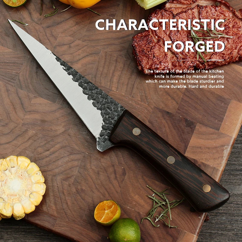 Forged Splitting KnifeProfessional Meat Cutting and Bone CuttingConvenient and Smooth Solid Wood Handle5Cr15 Stainless Steel