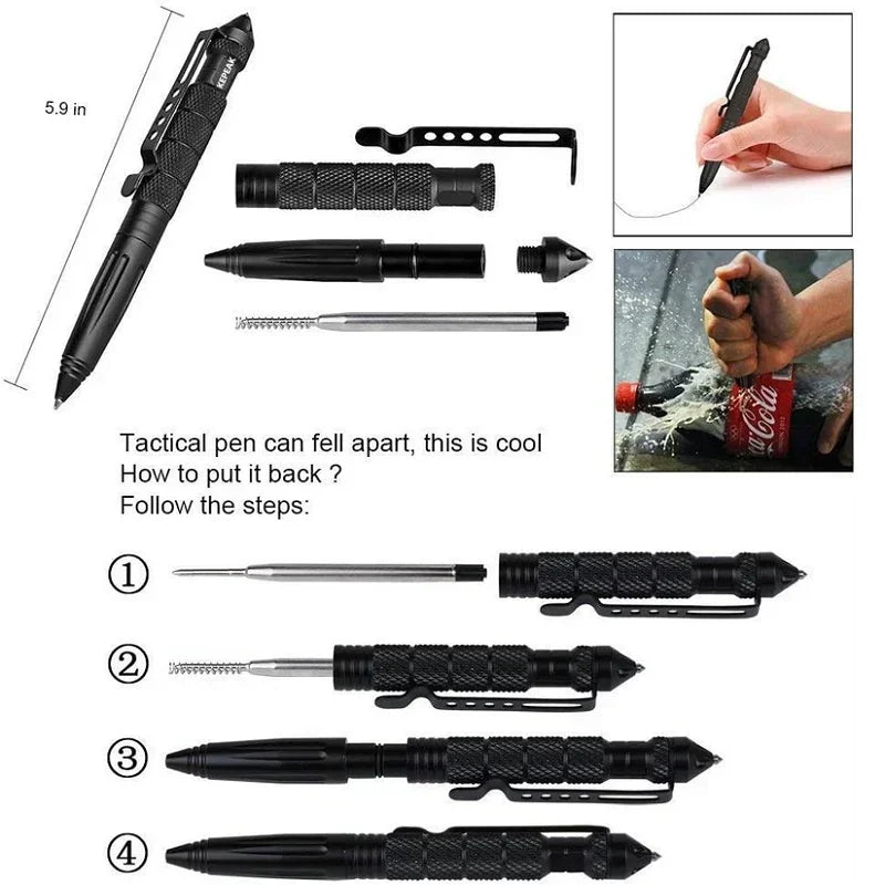 Tactical Self-Defense Pen – Aviation Aluminum, Glass Breaker, Parker Refill
