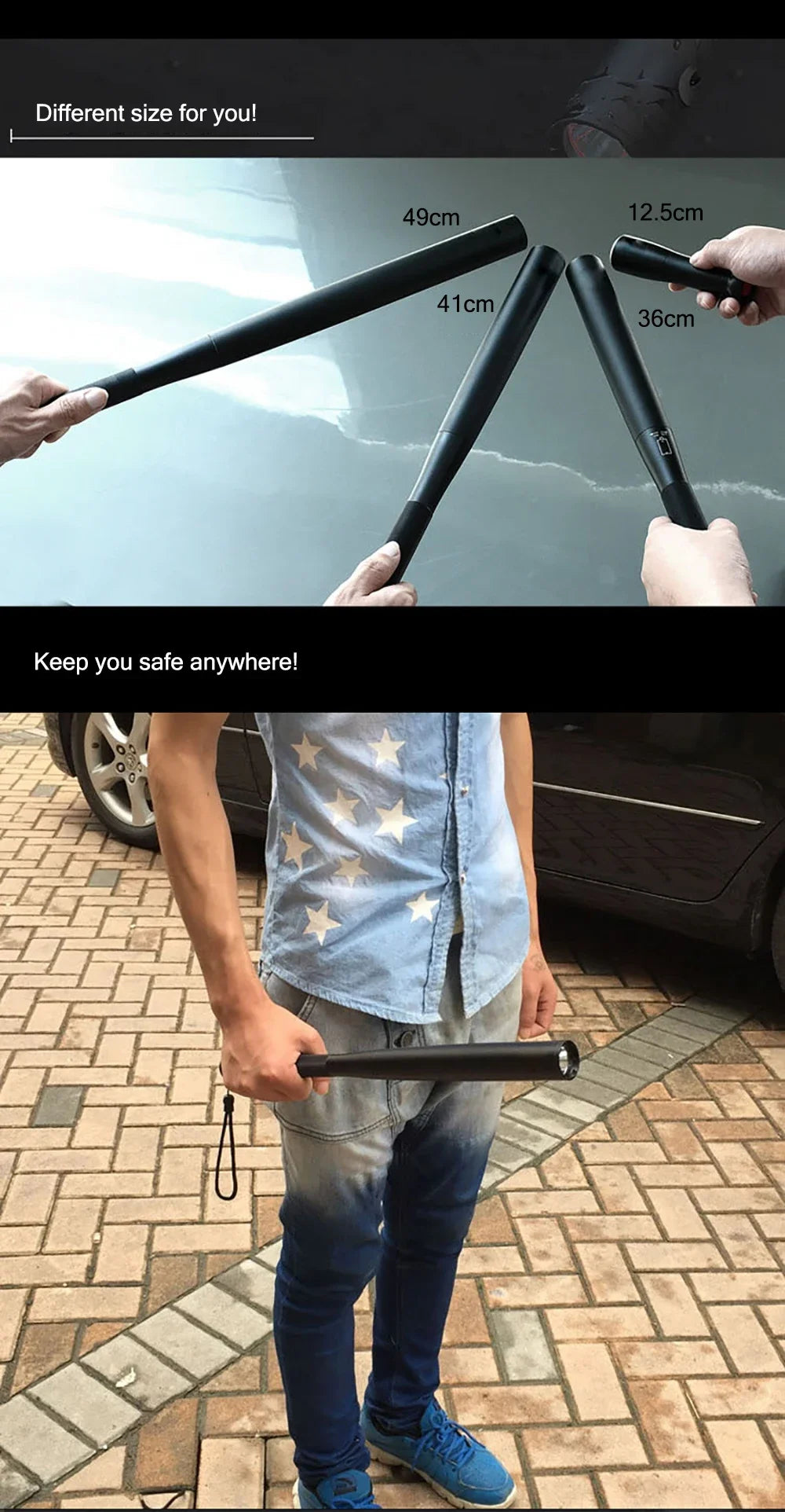LED Baseball Bat Flashlight Stick – Waterproof Aluminum Alloy Self-Defense Torch