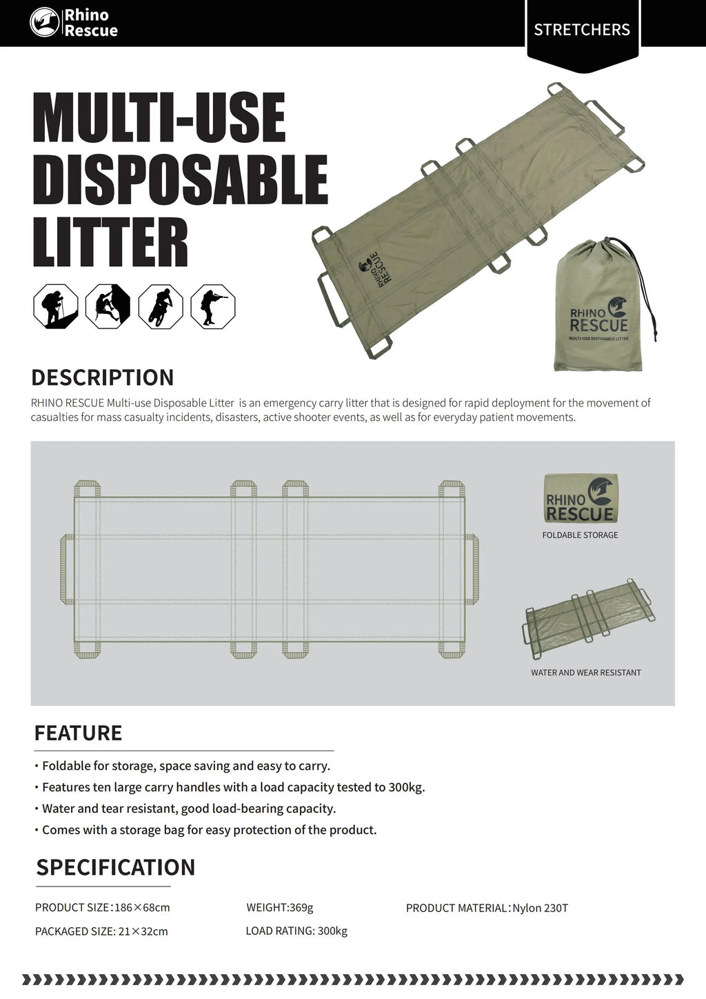 Rhinorescuemulti-usedisposablelitter,simpleportablestretcher...