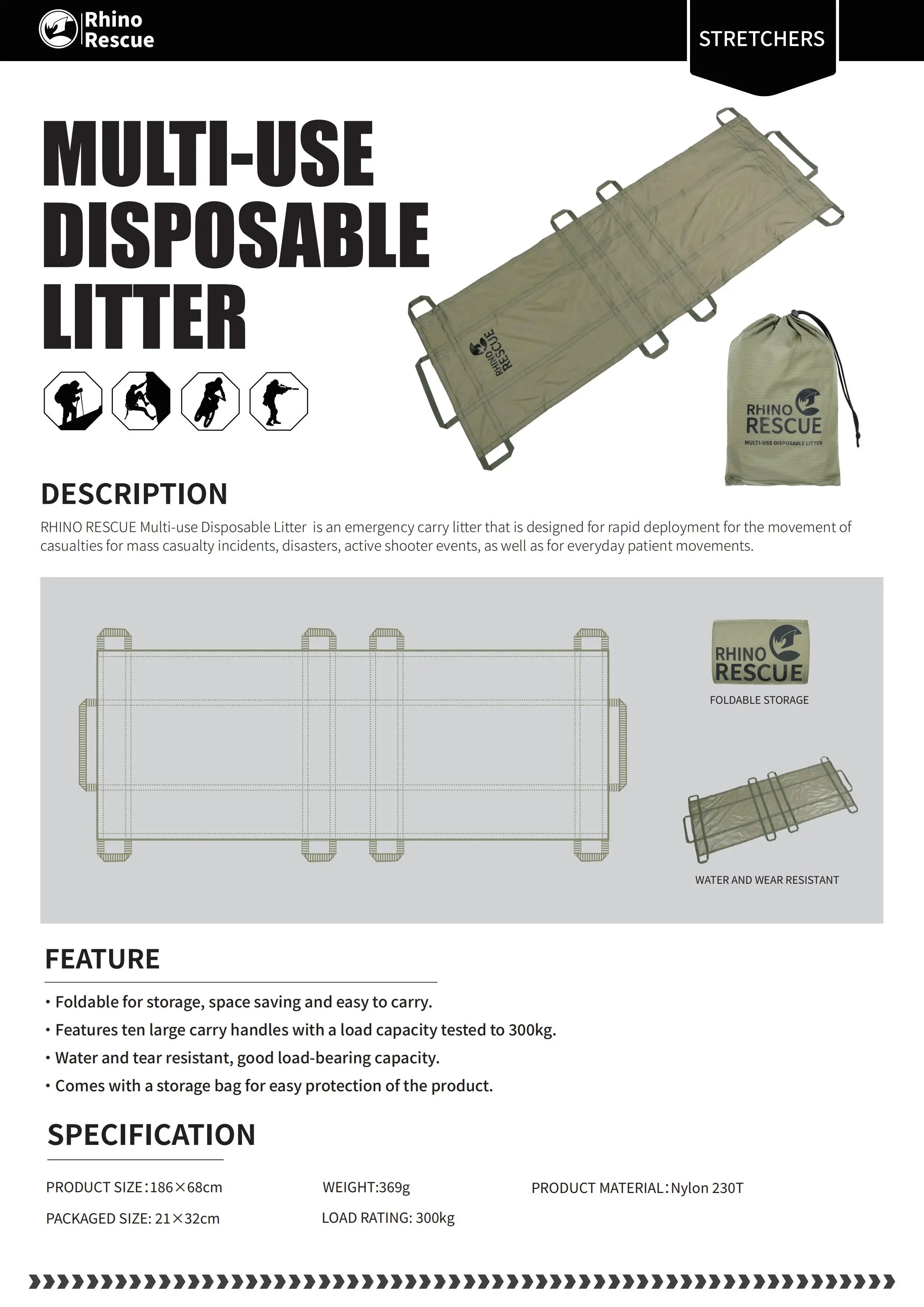 Rhinorescuemulti-usedisposablelitter,simpleportablestretcher...