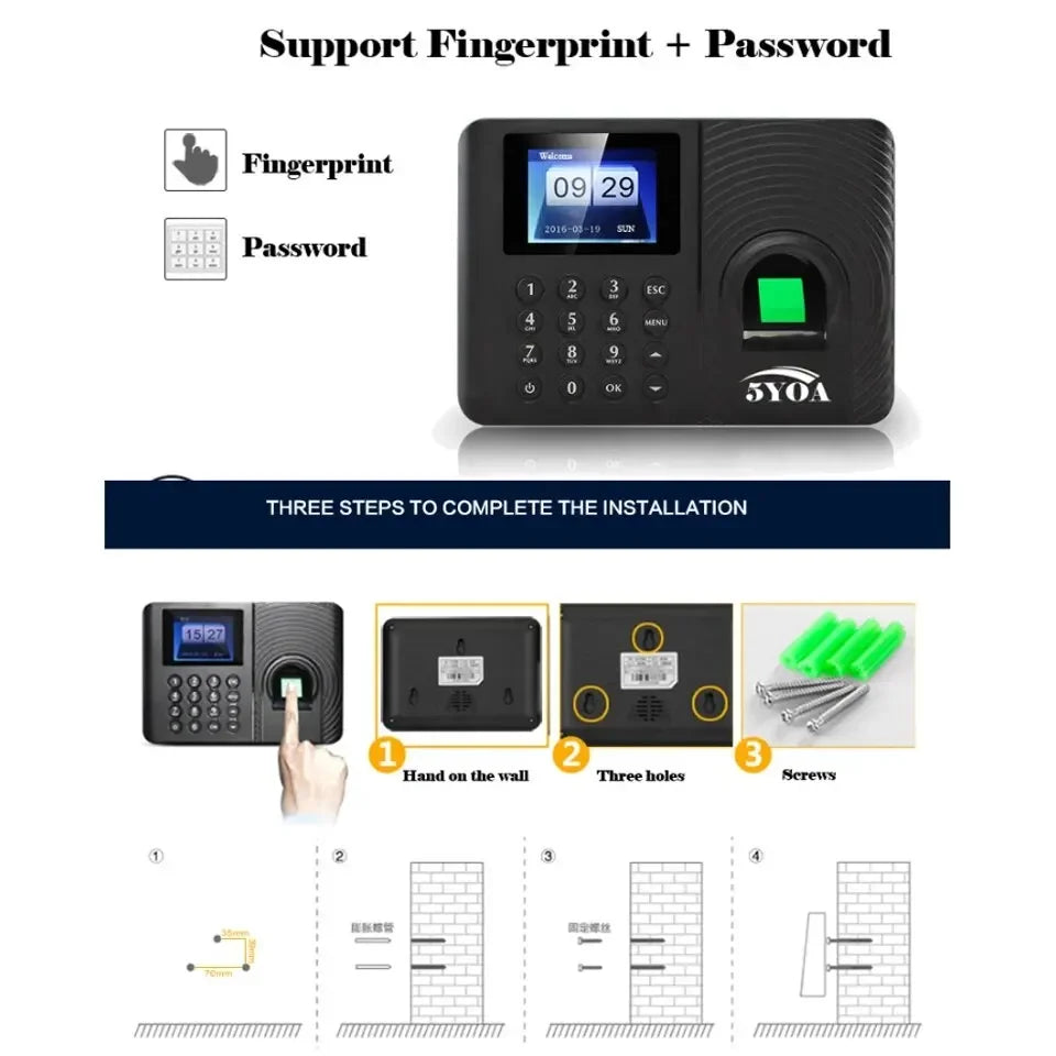 5YOA A10 A01 Biometric Fingerprint Time Attendance Clock Recorder Employee Recognition Device Electronic