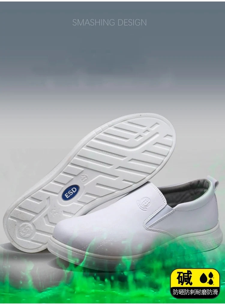 Lightweight and comfortable PU sole, anti-static and breathable white work shoes, anti smashing and anti piercing safety shoes