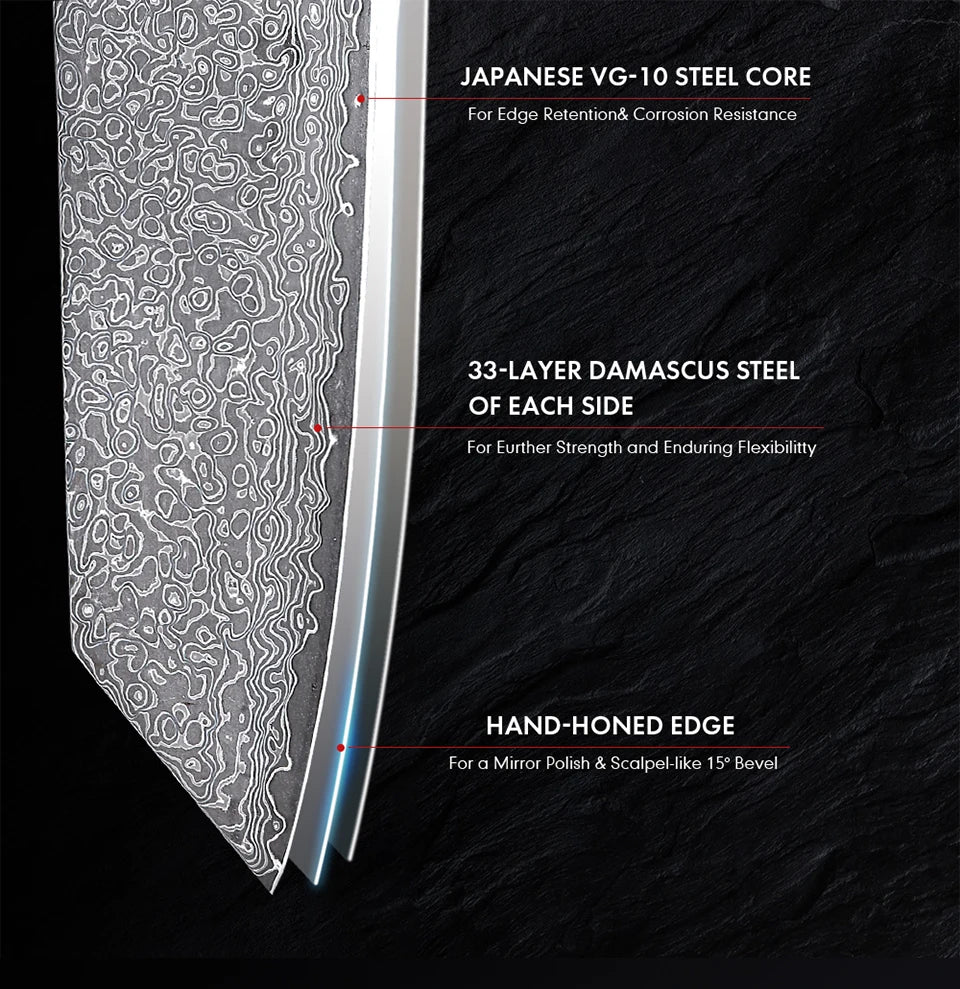 7-inch Japanese Kiritsuke Knife Damascus Steel Kitchen Sharp Cutting Meat Vegetable Cleaver Handmade Professional Chef Knives