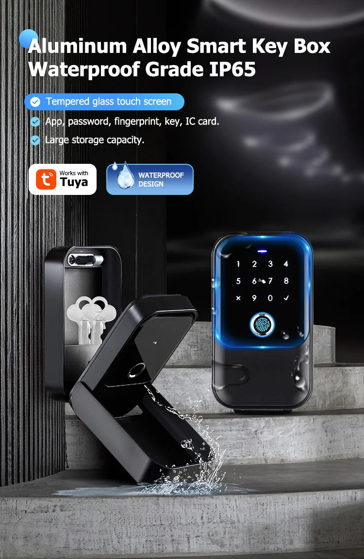 YRHAND TTlock password Smart Fingerprint Digital card Inteligente Tuya Electronic Portable IP66 Lock Boxes For Smart Home