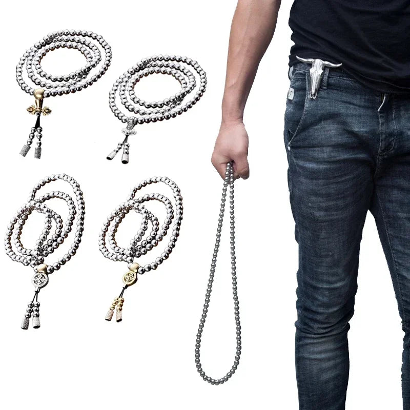 Outdooredc108buddhabeadsselfdefensewhiptacticaledchandbraceletnecklacesteelchain...