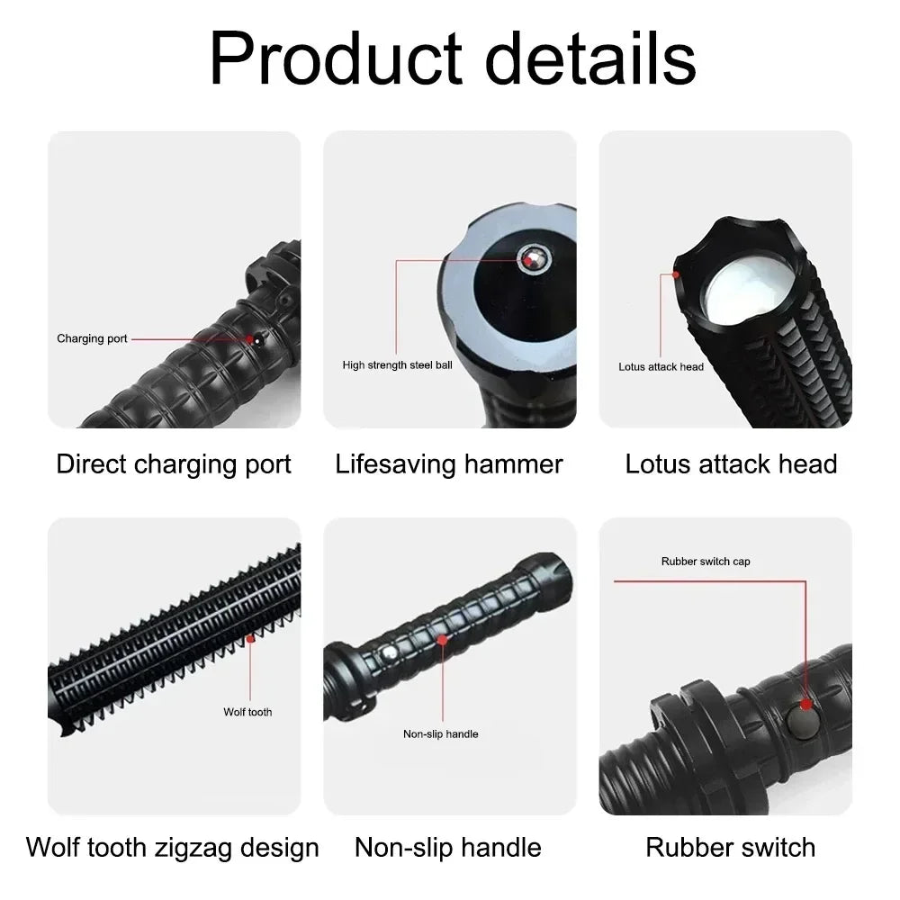 Wolf Tooth Telescopic Self-Defense Flashlight – USB Rechargeable, Glass Breaker