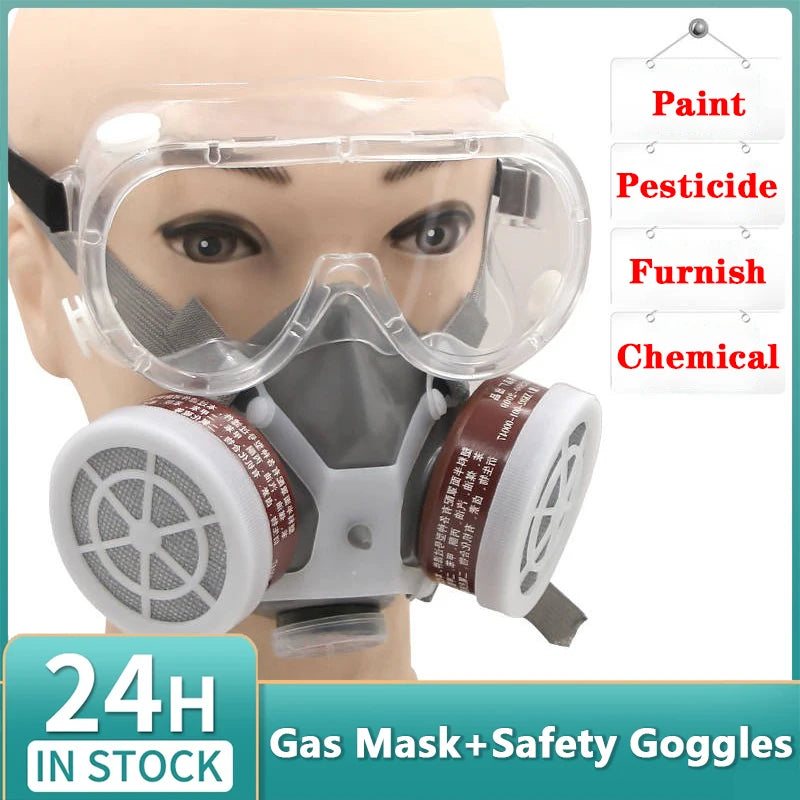 Half-Face Gas Mask with PC Goggles – Organic Chemical Filter, Dual Cartridge