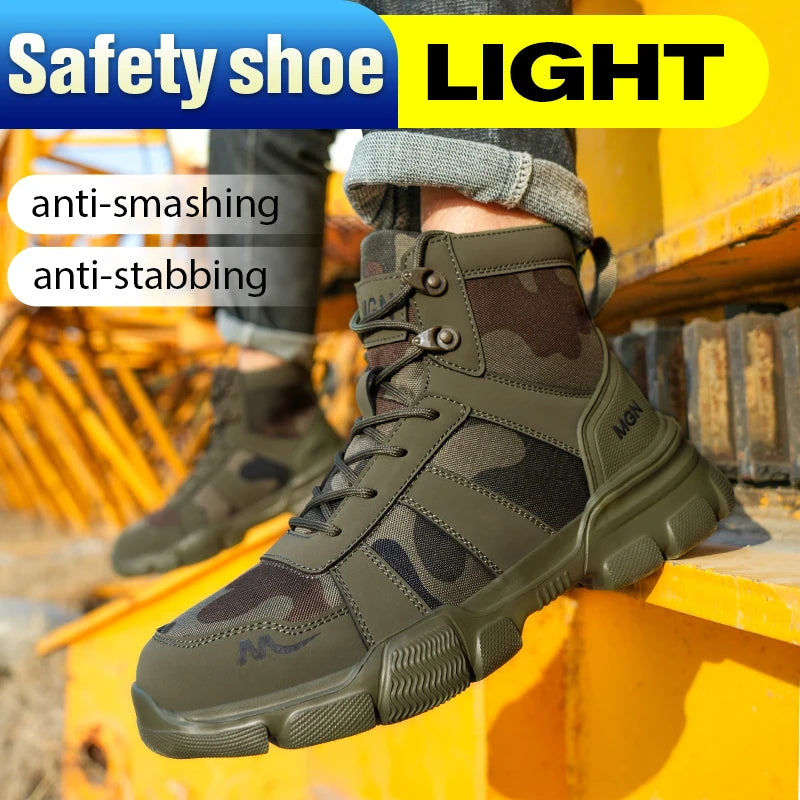 Camouflage Steel Toe Cap Non Slip Industrial Shoes Men and Women Safety Shoes Anti-Scalding Anti-Smash Anti-Puncture Work Boots