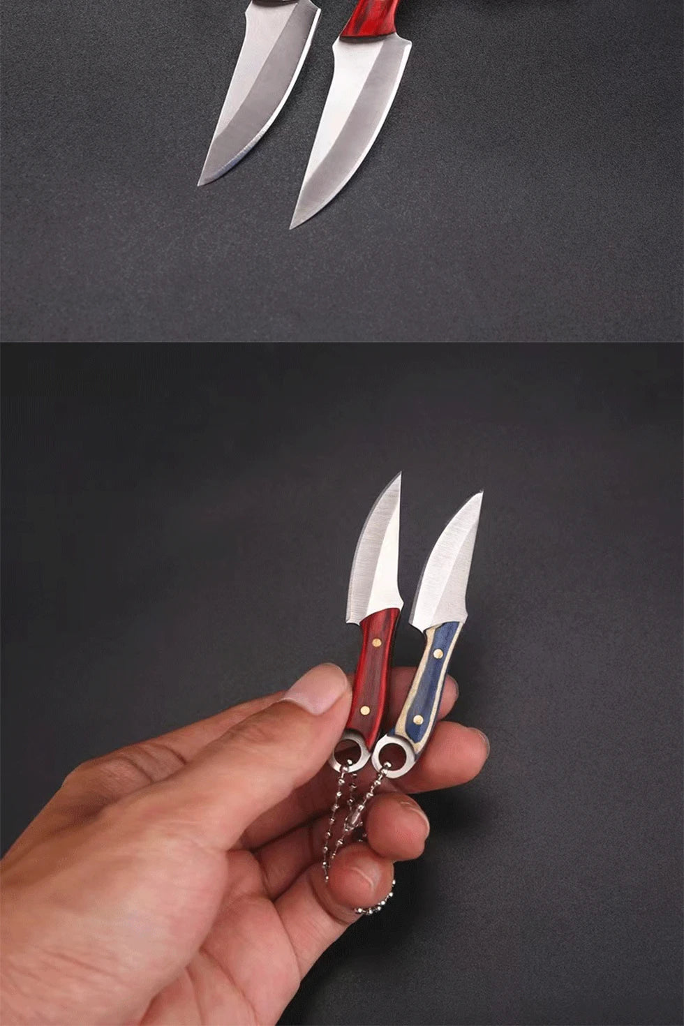New Mini Ring Colorful Wood Small Straight Knife Small Claw Pocket Keychain Open Box Package Small Gift Artifact