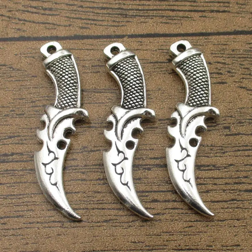 Bulk SALE！15 Sword Charms-50x14mm, Antique Silver Tone,Exquisite Curved Knife Game Product,Double Sided-RS084