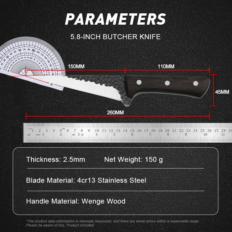 Forged Splitting KnifeProfessional Meat Cutting and Bone CuttingConvenient and Smooth Solid Wood Handle5Cr15 Stainless Steel