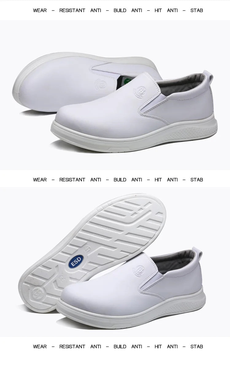 Lightweight and comfortable PU sole, anti-static and breathable white work shoes, anti smashing and anti piercing safety shoes