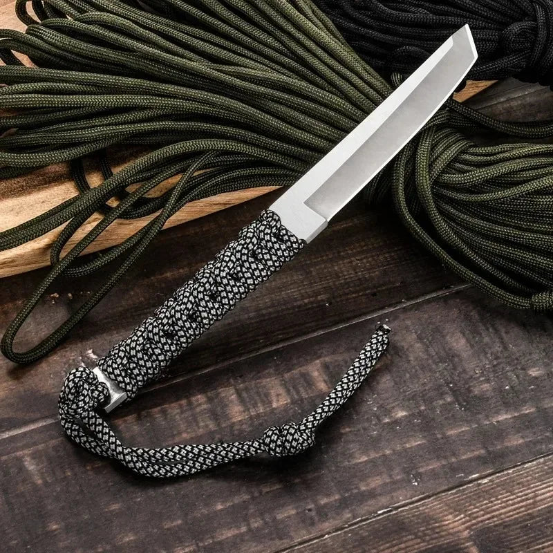 4CR13MOV Silver Thorn Outdoor Survival Knife – Lanyard Handle, Integrated Keel