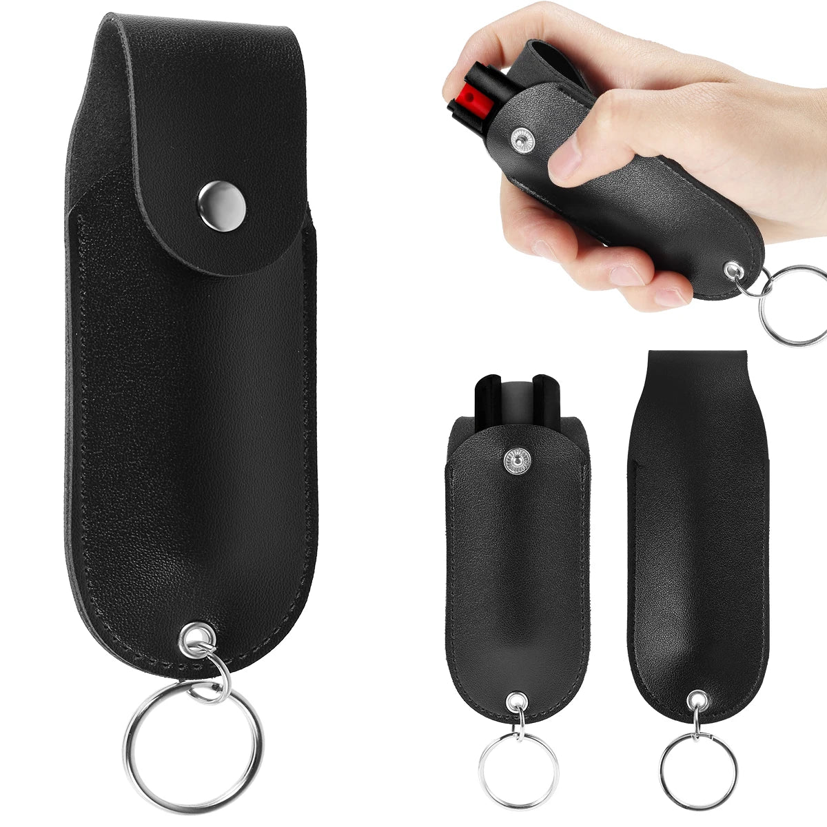 PU Leather Pepper Spray Holster – Flip Top Keychain Pouch, Waterproof