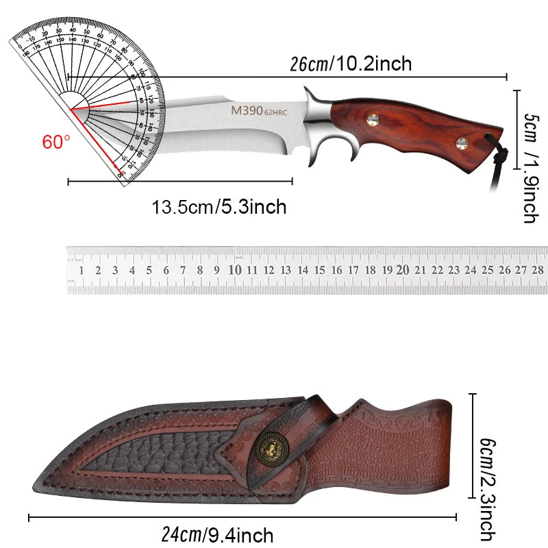 One high-end kitchen knife - a Japanese stainless steel chef's knife with a knife sheath and a wooden handle for slicing meat.