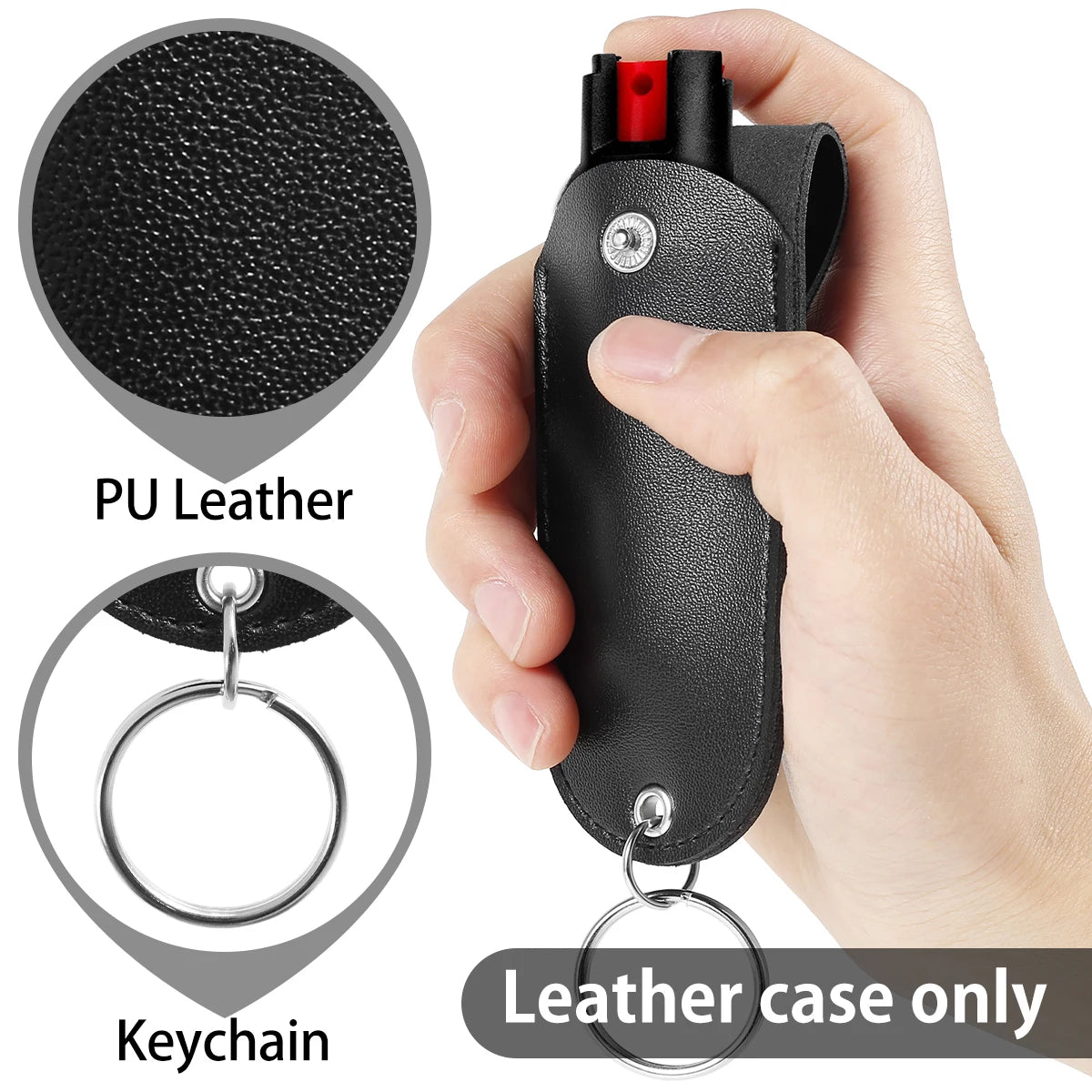 PU Leather Pepper Spray Holster – Flip Top Keychain Pouch, Waterproof
