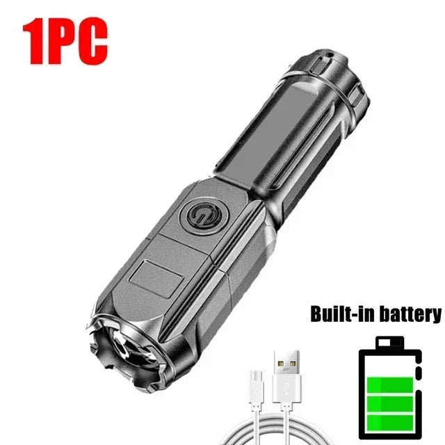 EDC USB Rechargeable Tactical Flashlight – 300m Range, 3-Mode Self-Defense Torch