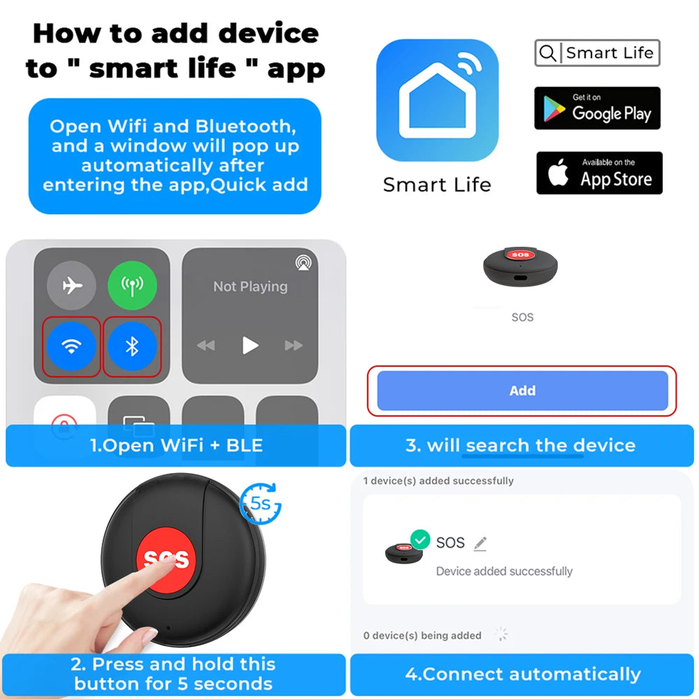 Wifisosbuttononekeyemergencywirelesssecurityalarmpanicdeviceforelderlykidshomesa...