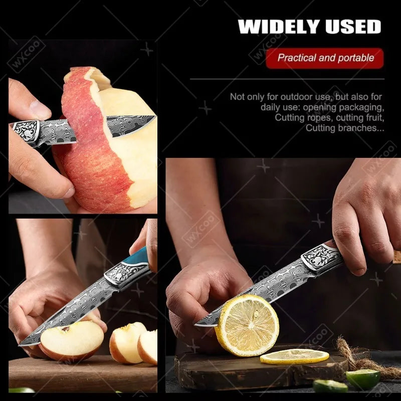 WXCOO Damascus Boning Knife Folding Fruit Cutting Knife Chef's Knife Cleaver Meat Knife Slicing Fish Home Kitchen Tools