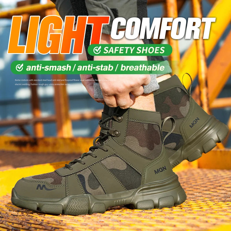 Camouflage Steel Toe Cap Non Slip Industrial Shoes Men and Women Safety Shoes Anti-Scalding Anti-Smash Anti-Puncture Work Boots
