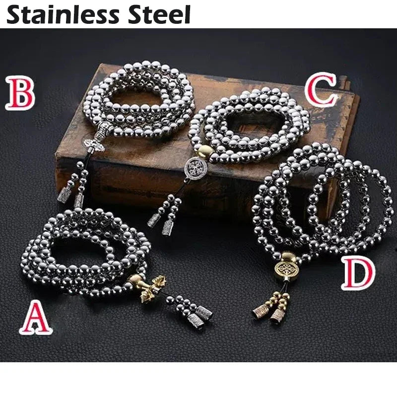 Outdooredc108buddhabeadsselfdefensewhiptacticaledchandbraceletnecklacesteelchain...