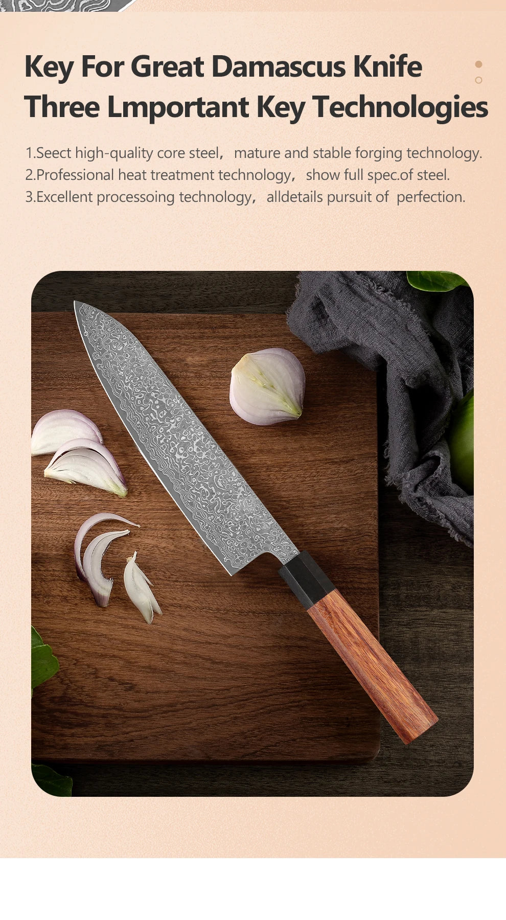 Japanese Chef Knife 8 inch Hand Forged Damascus Steel Kitchen Knives Vegetable Meat Sashimi kitchen chef Rosewood Handle