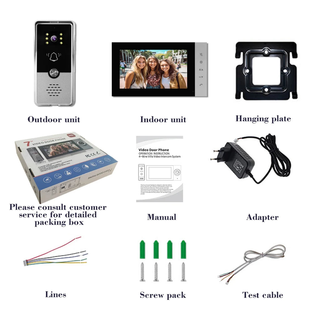 720P Video Doorbell 7‘’ Color Screen Home IntercomHigh-Definition Intelligent Night Vision Electronic Access Control System