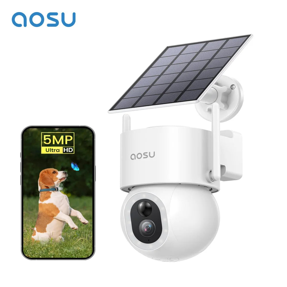 AOSU 5MP 9200mAh PTZ Solar Cameras Wireless Outdoor AI Detection Wifi Security Camera Color Night Vision 2-Way Audio CCTV Camera