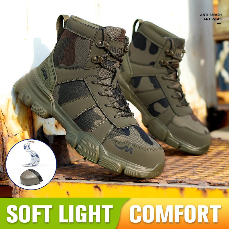 Camouflage Steel Toe Cap Non Slip Industrial Shoes Men and Women Safety Shoes Anti-Scalding Anti-Smash Anti-Puncture Work Boots