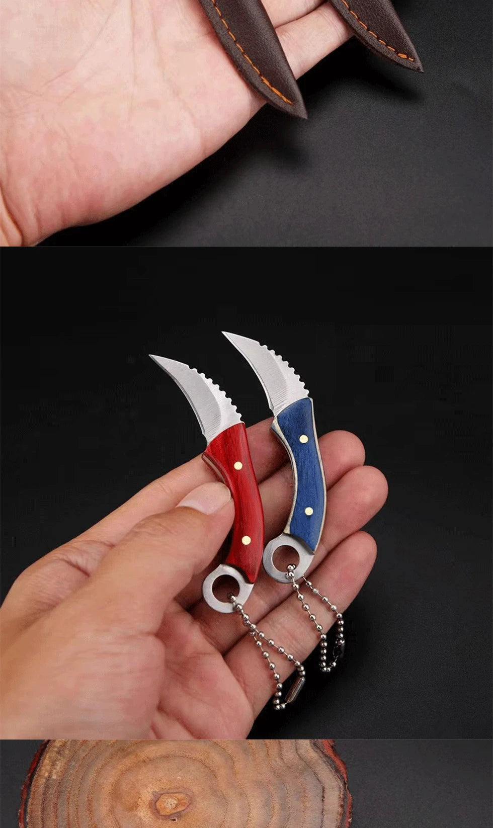 New Mini Ring Colorful Wood Small Straight Knife Small Claw Pocket Keychain Open Box Package Small Gift Artifact