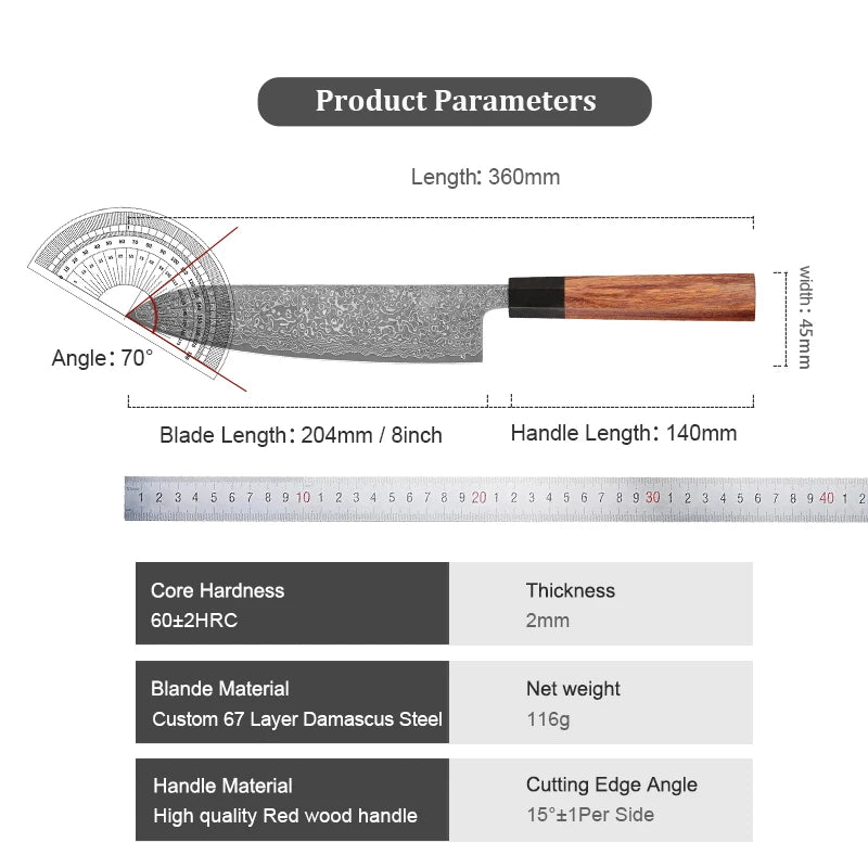 Japanese Chef Knife 8 inch Hand Forged Damascus Steel Kitchen Knives Vegetable Meat Sashimi kitchen chef Rosewood Handle
