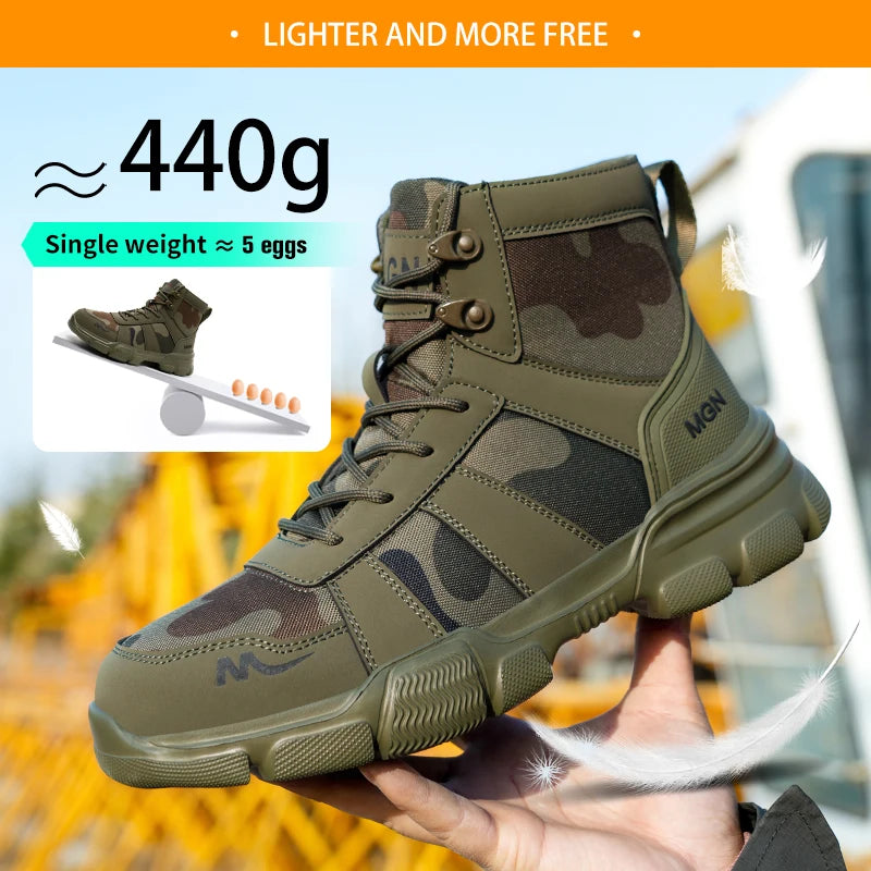 Camouflage Steel Toe Cap Non Slip Industrial Shoes Men and Women Safety Shoes Anti-Scalding Anti-Smash Anti-Puncture Work Boots