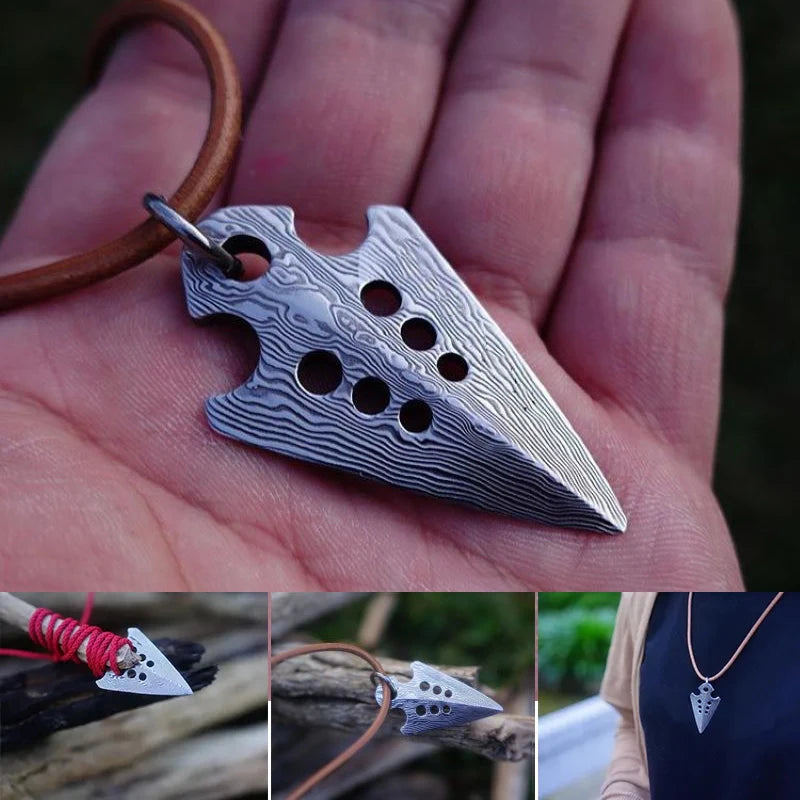 Copper Arrowhead Harpoon Pendant – Self-Defense Survival Necklace, Retro EDC