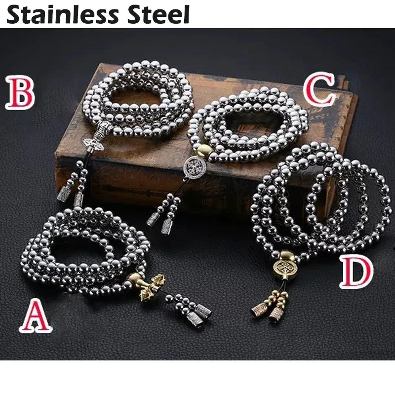Outdooredc108buddhabeadsselfdefensewhiptacticaledchandbraceletnecklacesteelchain...