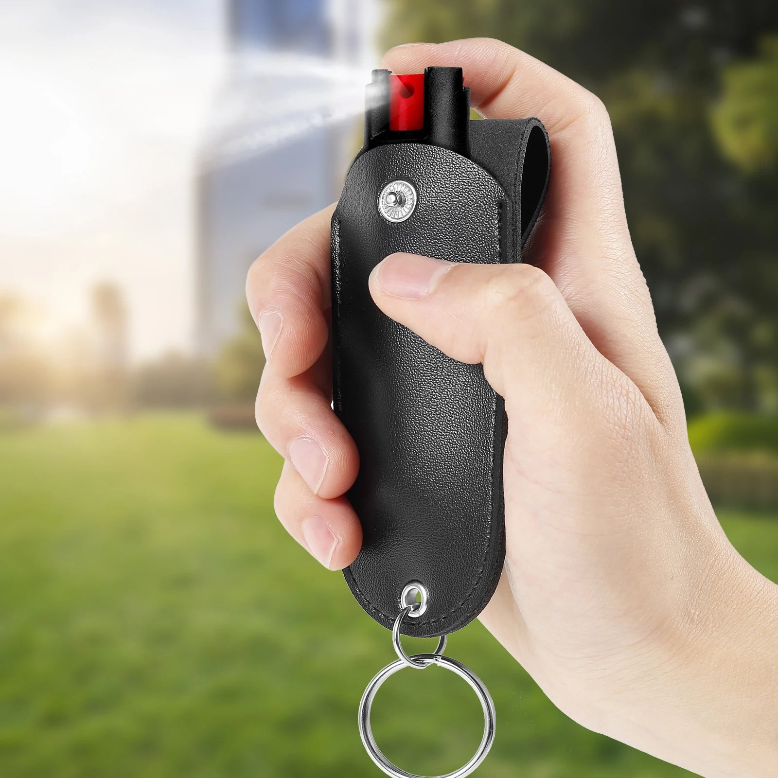 PU Leather Pepper Spray Holster – Snap Buckle Keychain Pouch (1/2/3 Pack)