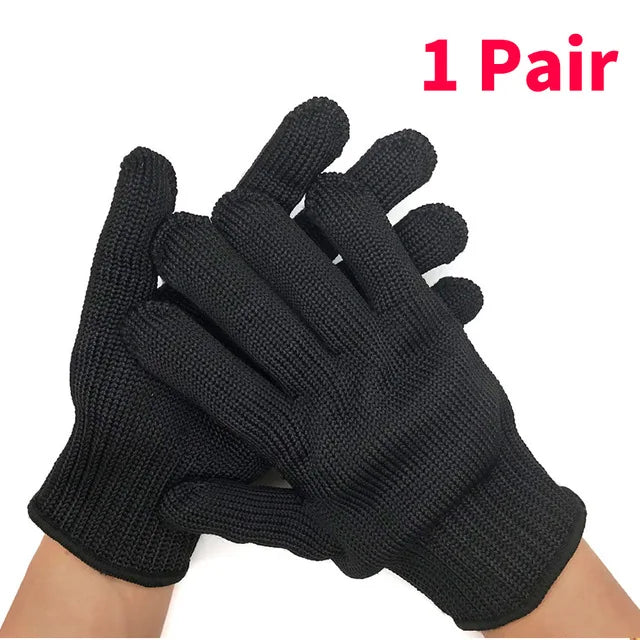 1pairblacksteelwiremetalmeshglovessafetyanticuttingwearresistantkitchenbutcherwo...