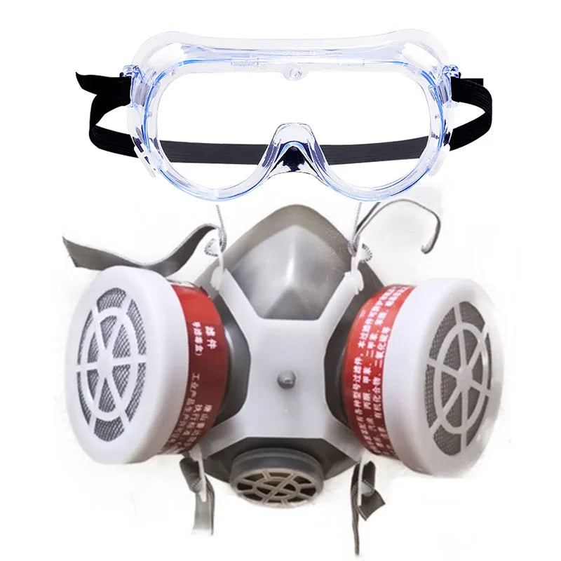 Half-Face Gas Mask with PC Goggles – Organic Chemical Filter, Dual Cartridge
