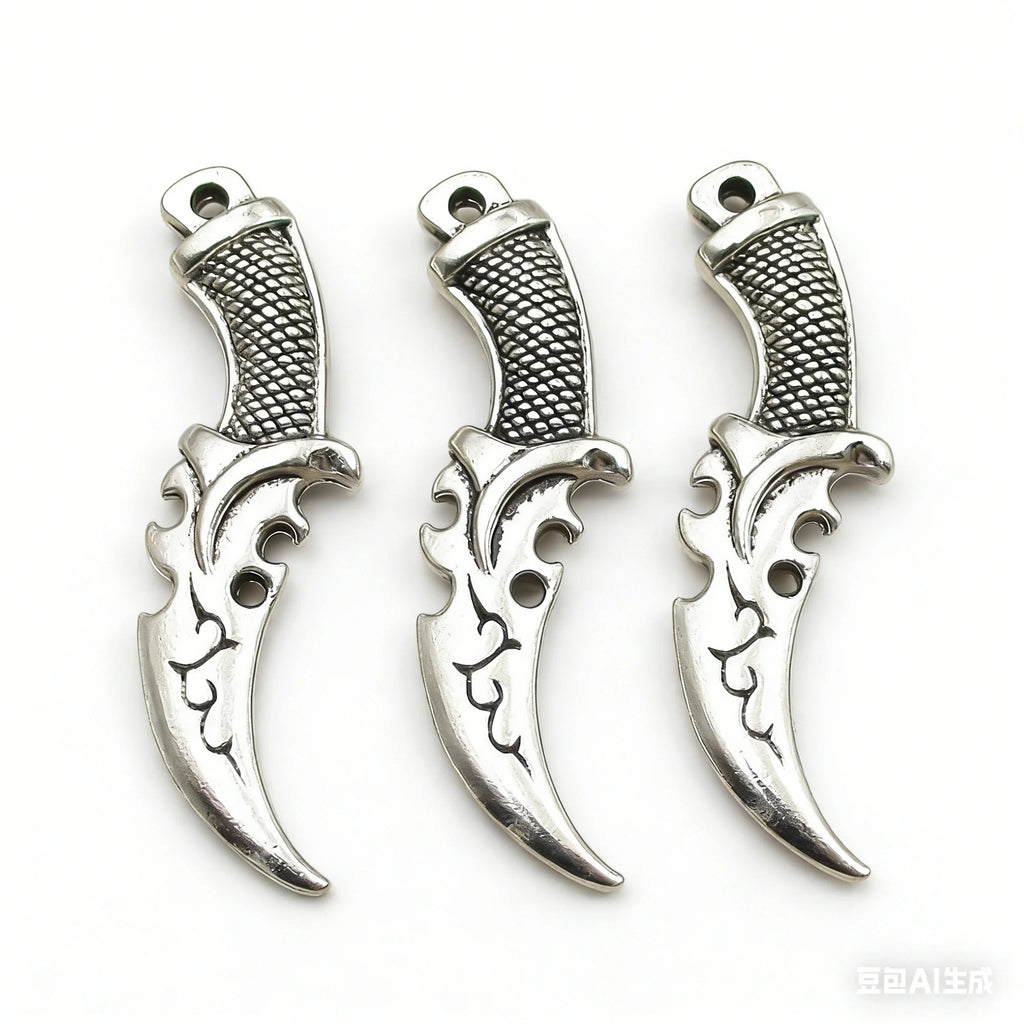 Bulk SALE！15 Sword Charms-50x14mm, Antique Silver Tone,Exquisite Curved Knife Game Product,Double Sided-RS084
