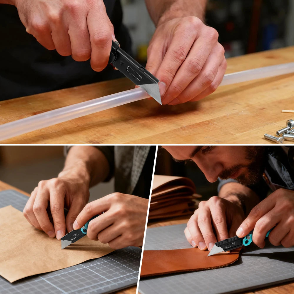 Duratechfoldingutilityknifecompactedcboxcutterwithg10handlebeltclipquickchangebl...