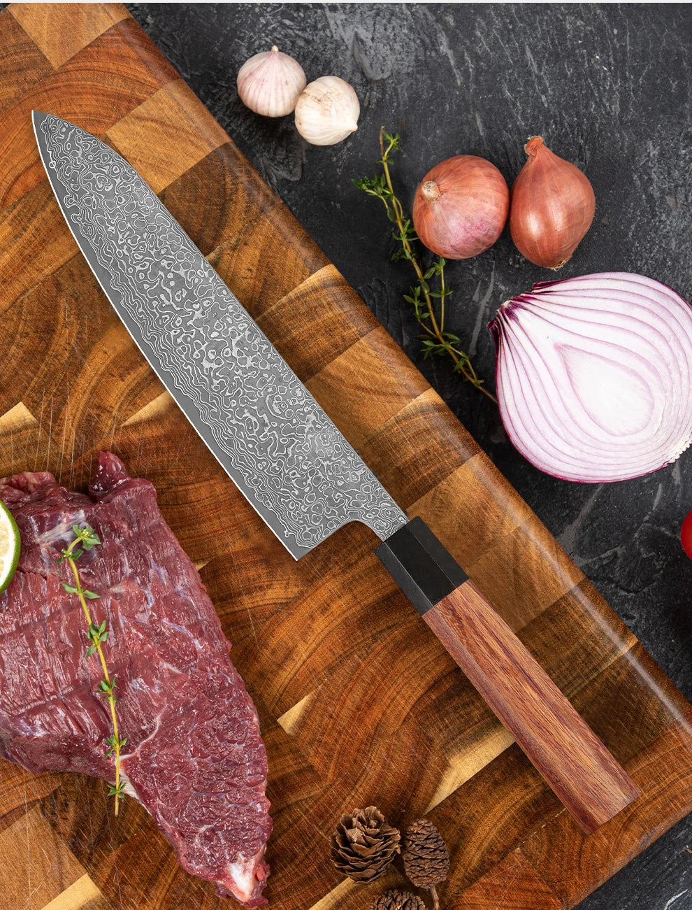Japanese Chef Knife 8 inch Hand Forged Damascus Steel Kitchen Knives Vegetable Meat Sashimi kitchen chef Rosewood Handle