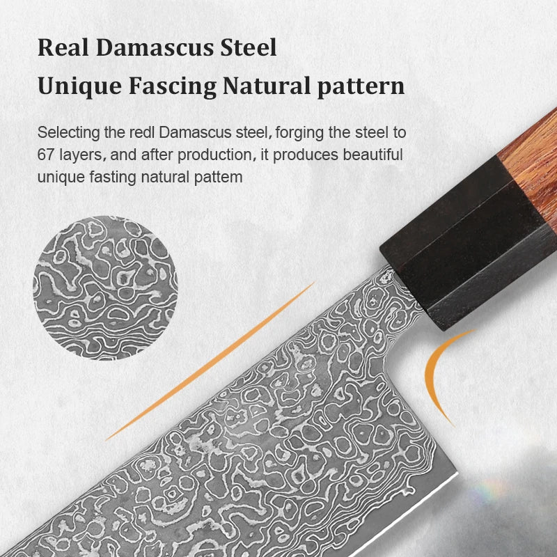 Japanese Chef Knife 8 inch Hand Forged Damascus Steel Kitchen Knives Vegetable Meat Sashimi kitchen chef Rosewood Handle